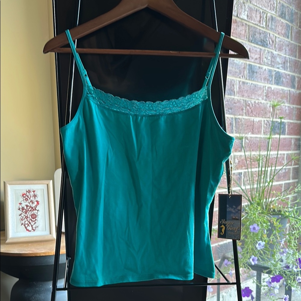 Fitted Blue Camisole Top with Spaghetti Straps
